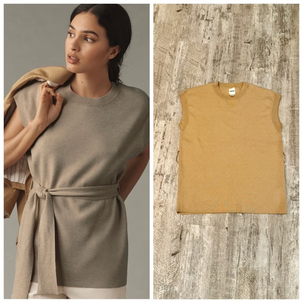 Anthropology Sleeveless Crewneck Tunic Knit Top Beige NWOT